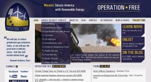 Screen shot of the web site about national security and climate change
