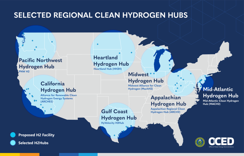 Selected regional clean hydrogen hubs