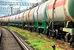 Train hauling tanker cars full of chemicals