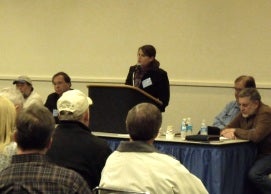 Kate Culzoni speaks to watermen at the East Coast Commercial Fishermen's & Aquaculture Trade Exposition in Ocean City, Maryland.