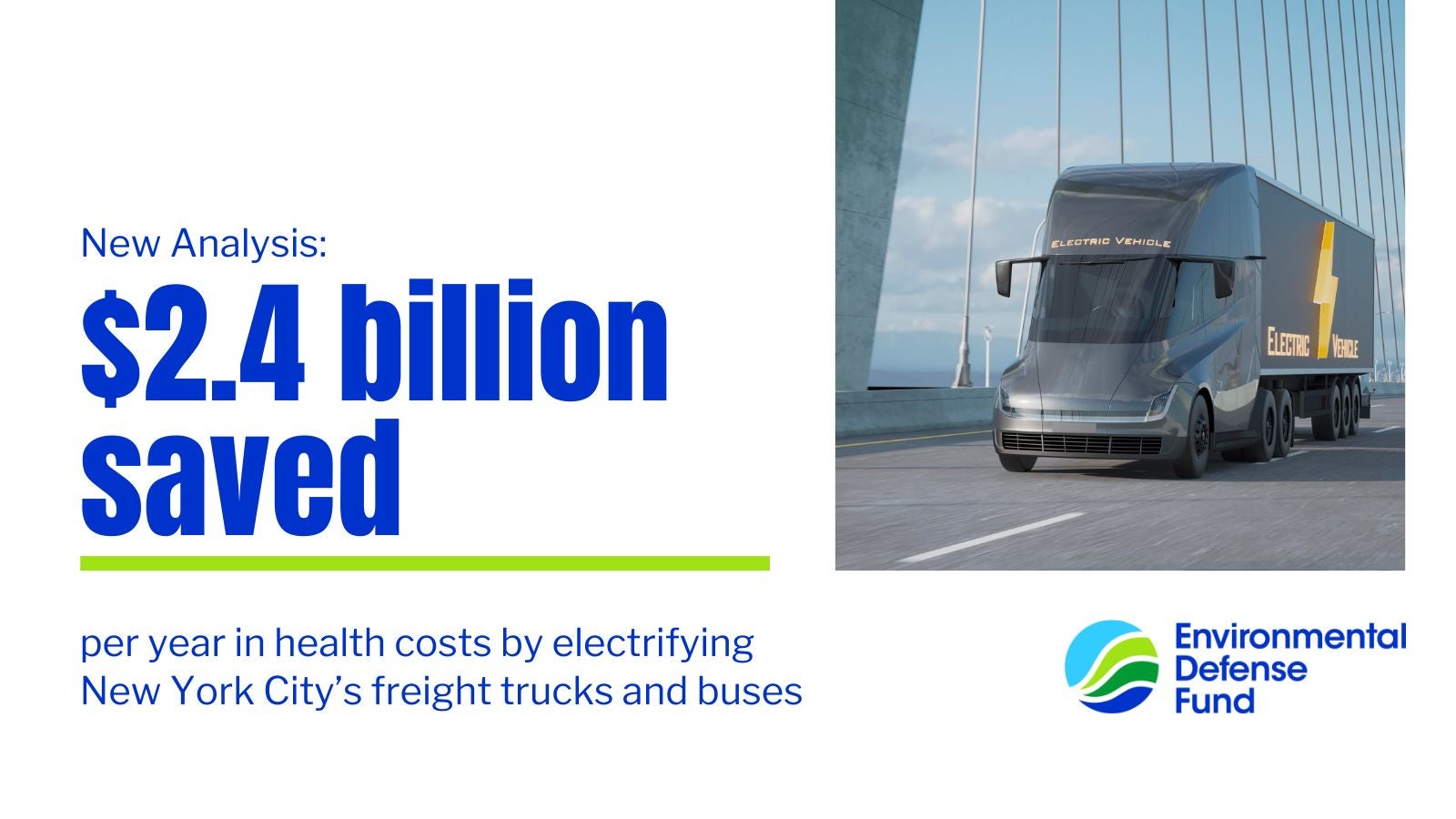 Full electrification of MHDVs in New York City would save $2.4 billion in health costs per year.