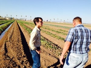 EDF's David Festa (left) met with farmers in two Yuma area irrigation districts to learn more about irrigation efficiency.