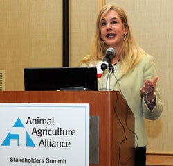 Kay Johnson Smith, President & CEO of Animal Agriculture Alliance (AAA), giving a presentation at AAA's annual Stakeholders Summit.