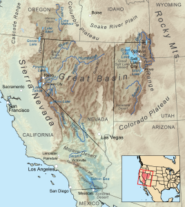 Map of the Great Basin region, often impacted by destructive wildfires.