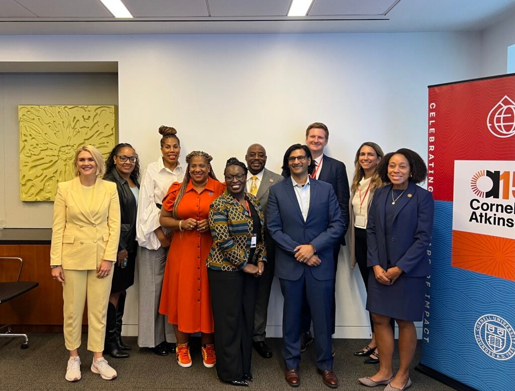 Panelists gather for a group photo following the New York Climate Week event hosted by Cornell Atkinson Center for Sustainability and Environmental Defense Fund with the Community Data Health Initiative, City of Detroit, NYC Department of Health, NYU’s City Health program and the African American Mayors Association.