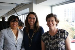 Flint Mayor Karen Weaver with EDF's Elizabeth Thompson and Sarah Vogel
