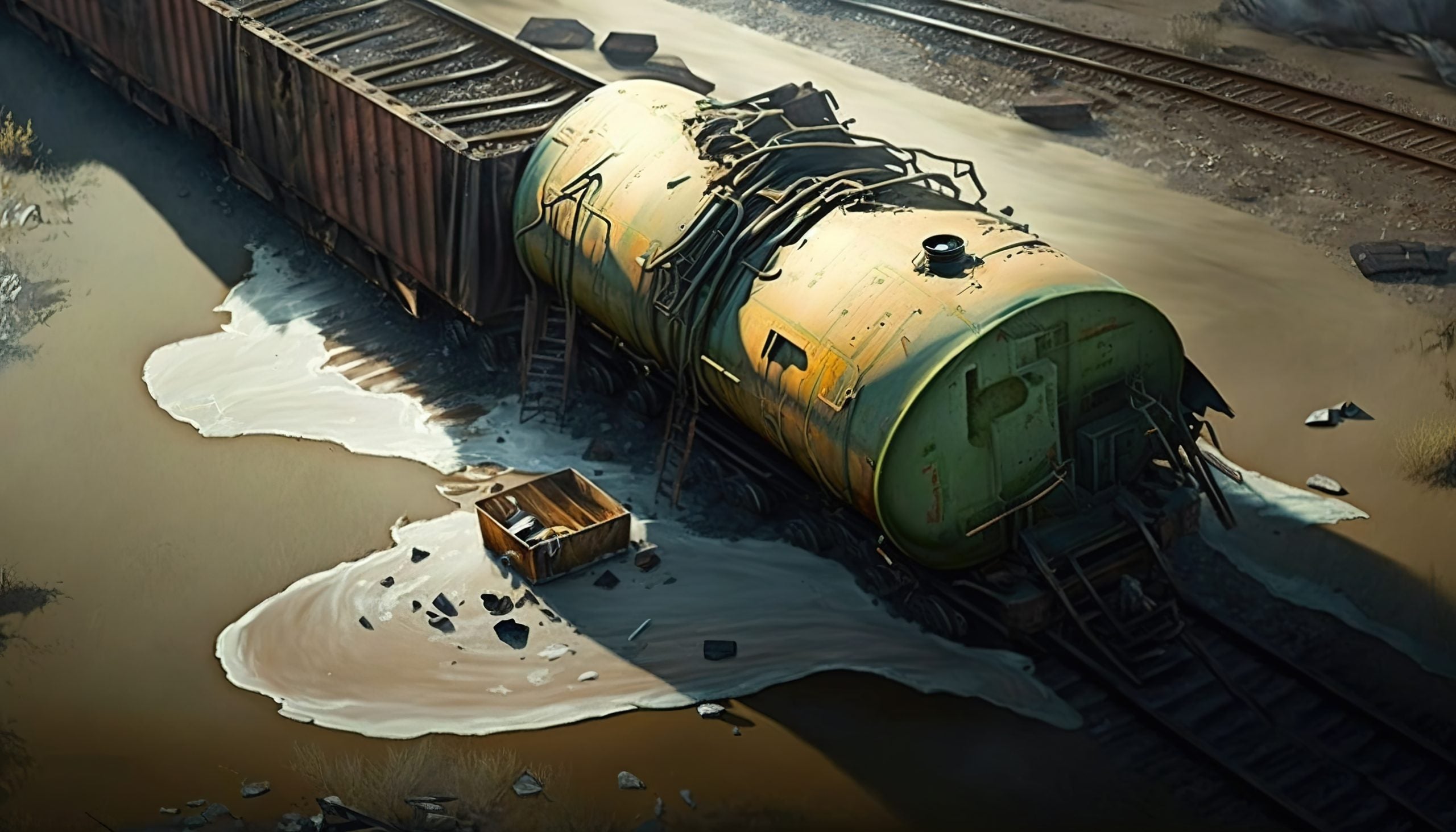 Derailed train, leaking toxic chemicals