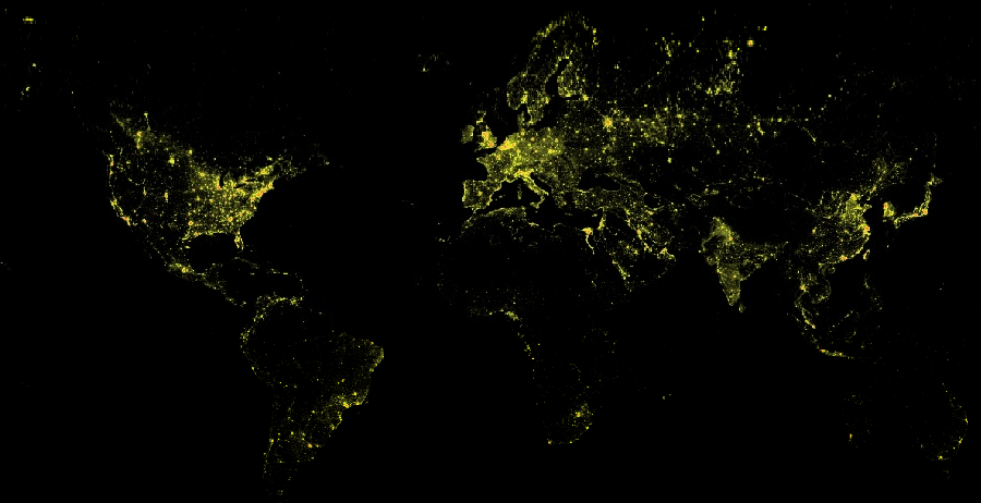 Earth Night Vector Illustration Of Cities Lights From Dark Globe