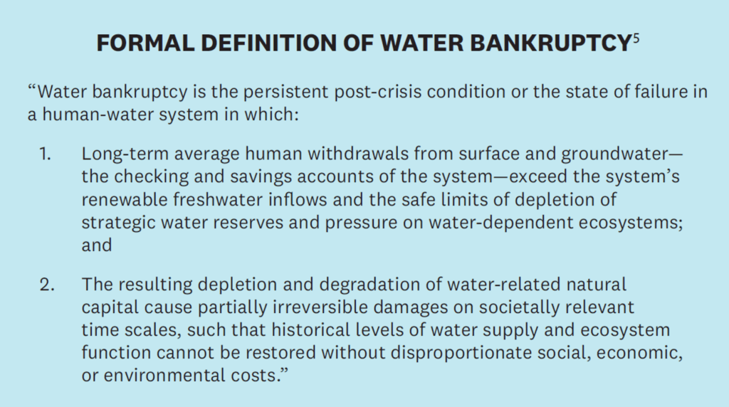Text box defining water bankruptcy